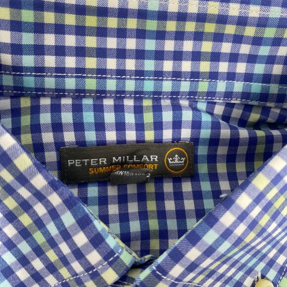 Peter Millar Medium Blue Yellow Check Summer Comfort Long Sleeve Button Up Shirt - Picture 2 of 4
